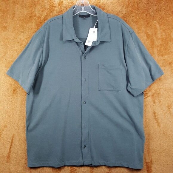 VINCE Shirt Mens XL Petrol Green Button Up Short Sleeve Suede Cotton Jersey $165 - Picture 2 of 9